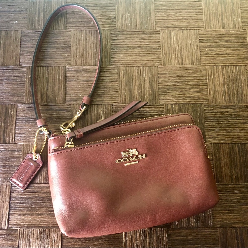 Coach Double Pocket Wristlet - Burnt Red